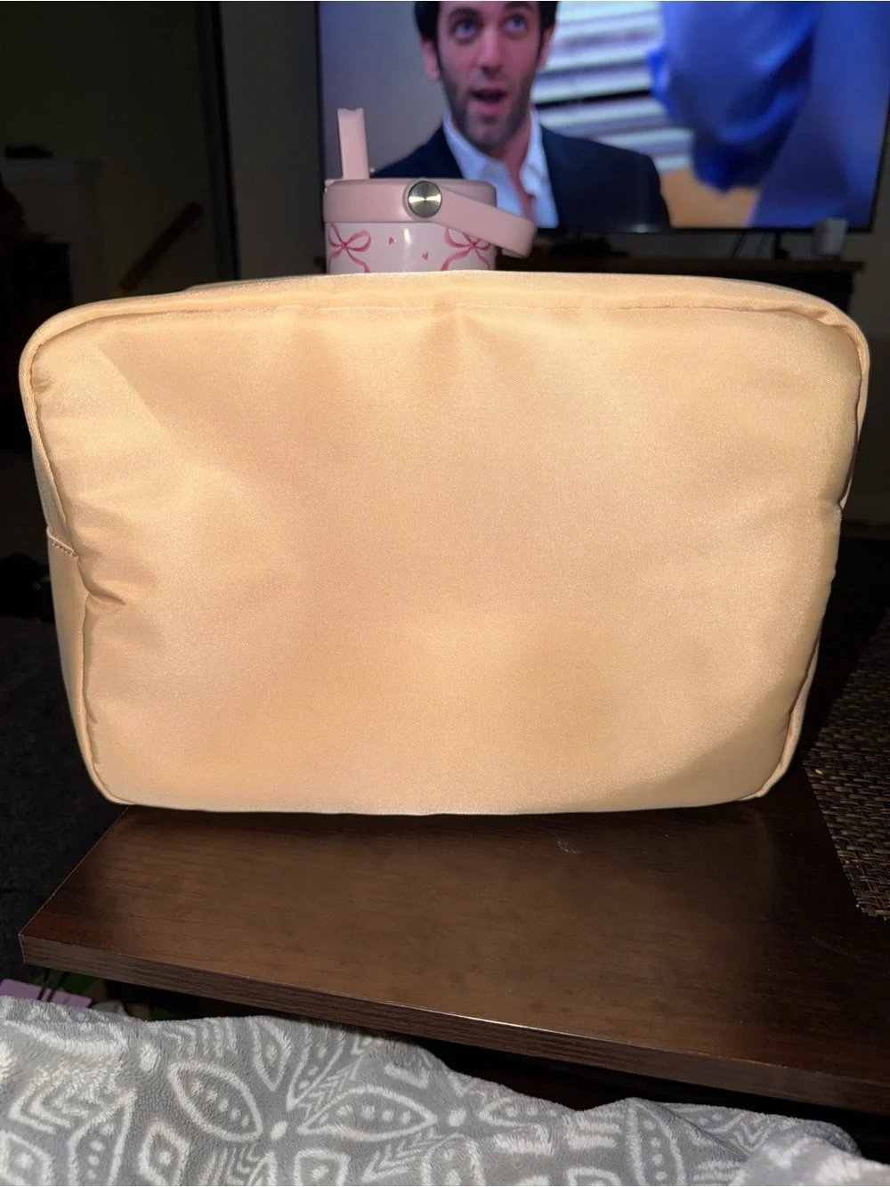 X Large Beige Cosmetic Pouch